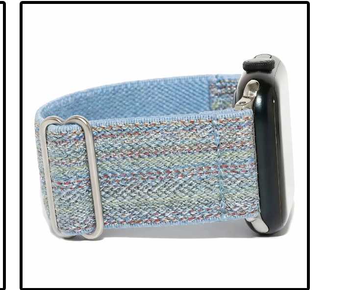 Garden Apple Watch band, a sky blue band with confetti flecks, on an Apple Watch.