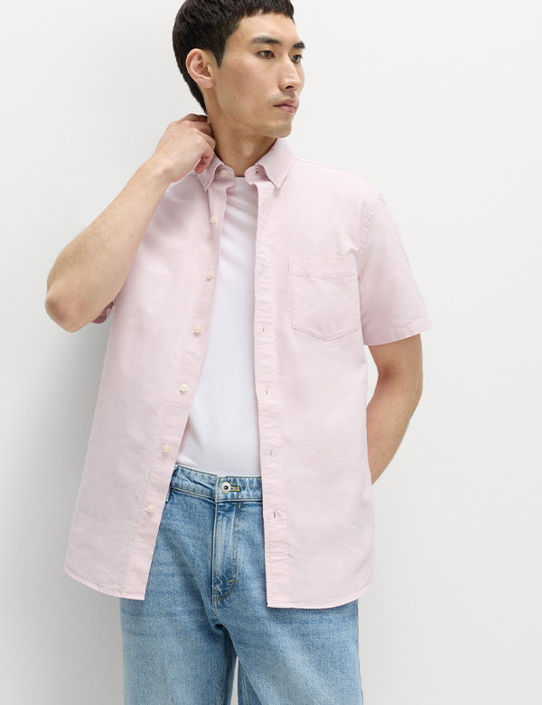 Man wearing Pink Ultimate Pure Cotton Oxford Shirt