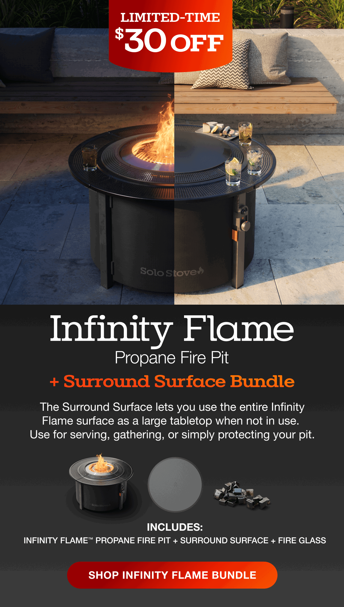 Infinity Flame Propane Fire Pit + Surround Surface
