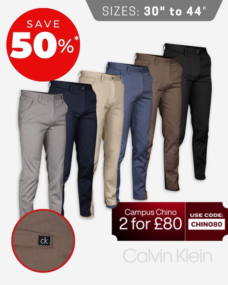Calvin Klein Mens 2026 Campus Chino Wicking Stretch Trousers
