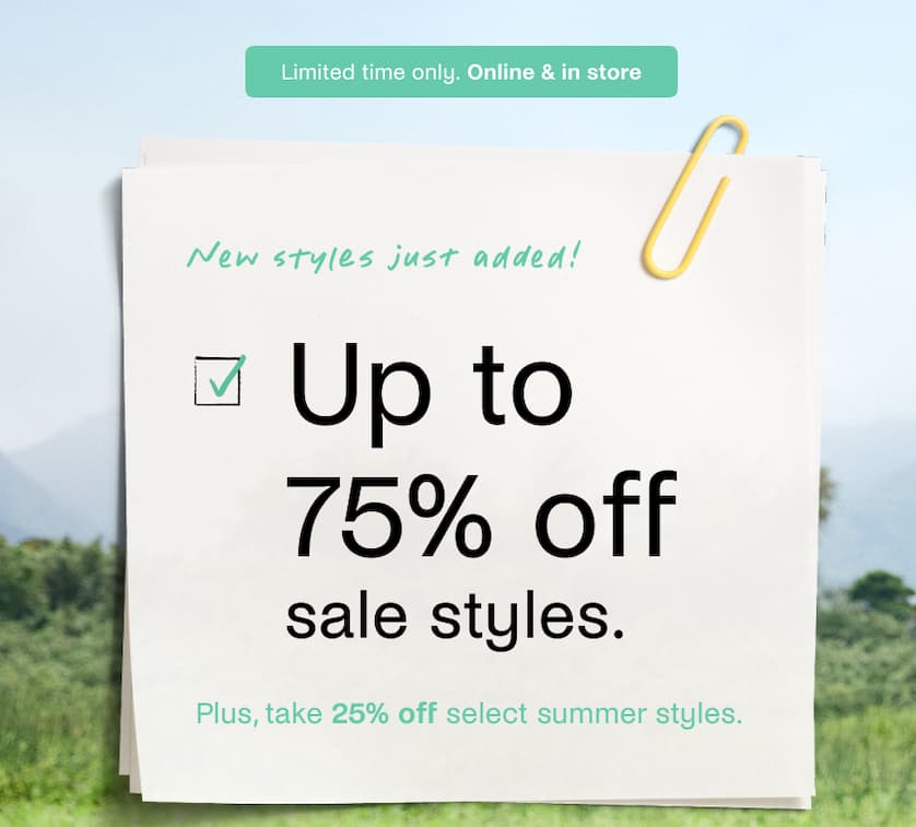 Up to 75% off sale styles.