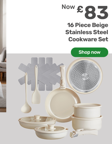16 Piece Beige Stainless Steel Cookware Set. £83