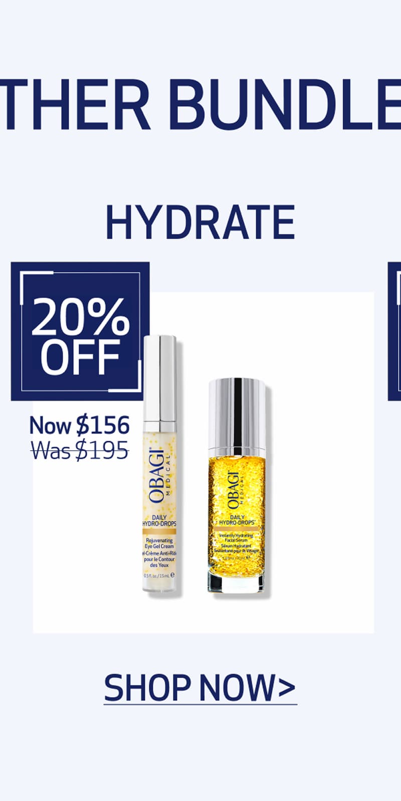 hydrate. shop now. 20% off