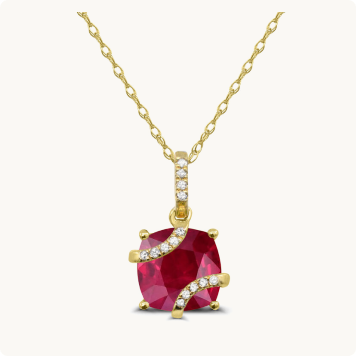Cushion-Cut Created Ruby & Diamond Pendant in 10k Yellow Gold