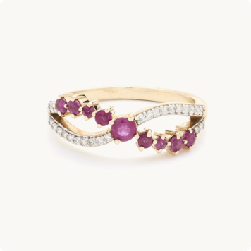 10kt. YG Ruby & Diamond Swirl Band