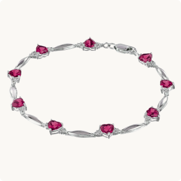 Created Ruby Heart Bracelet in Sterling Silver