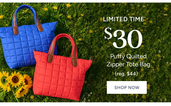 Limited Time $30 Puffy Quilted Zipper Tote Bag (reg. $44)