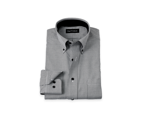 Non-Iron Cotton Houndstooth Dress Shirt With Contrast Trim - Black-Classic Fit / 16.5 / 35