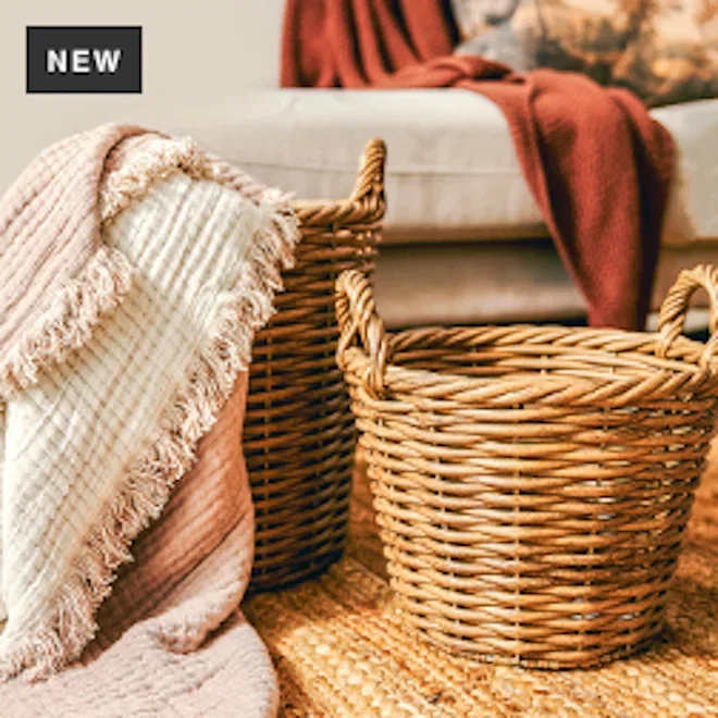 Thread Office PE Rattan Woven Round Basket with Handles