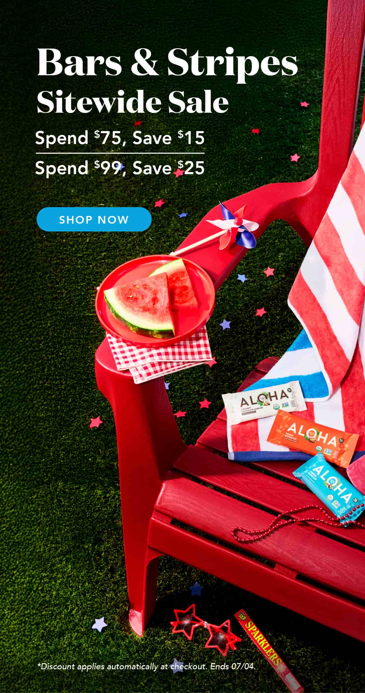 Bars & Stripes sitewide sale! Spend $75, save $15 or spend $99, save $25. Discount applies automatically 
