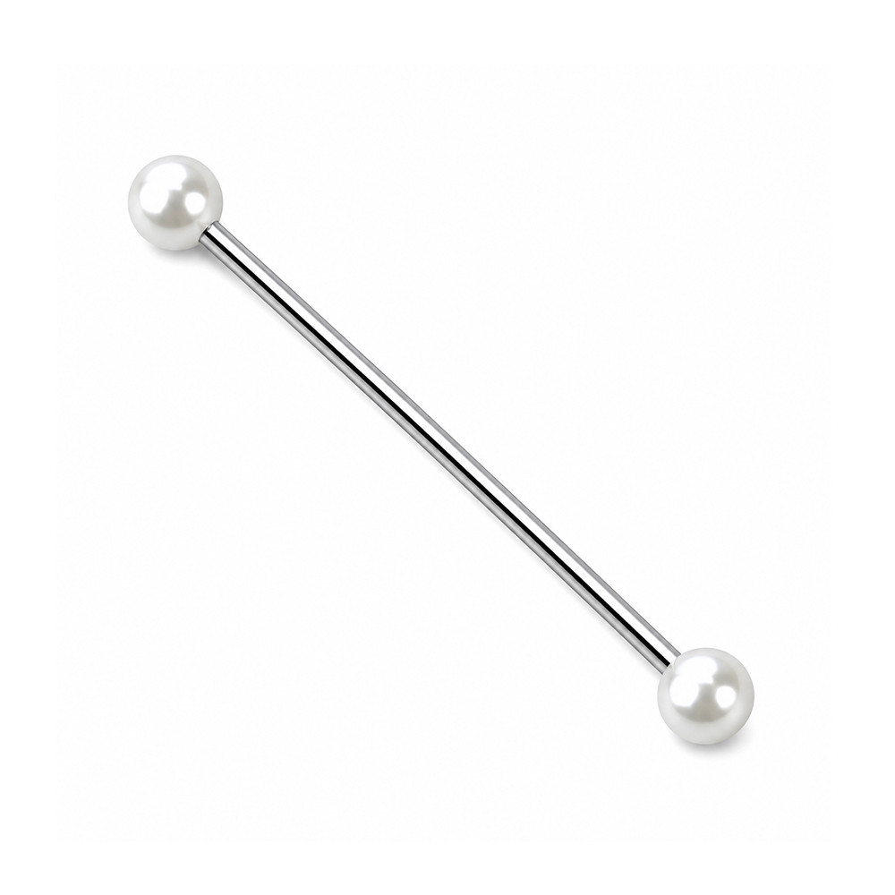  White Pearl Ball Industrial Barbell Piercings 14G 