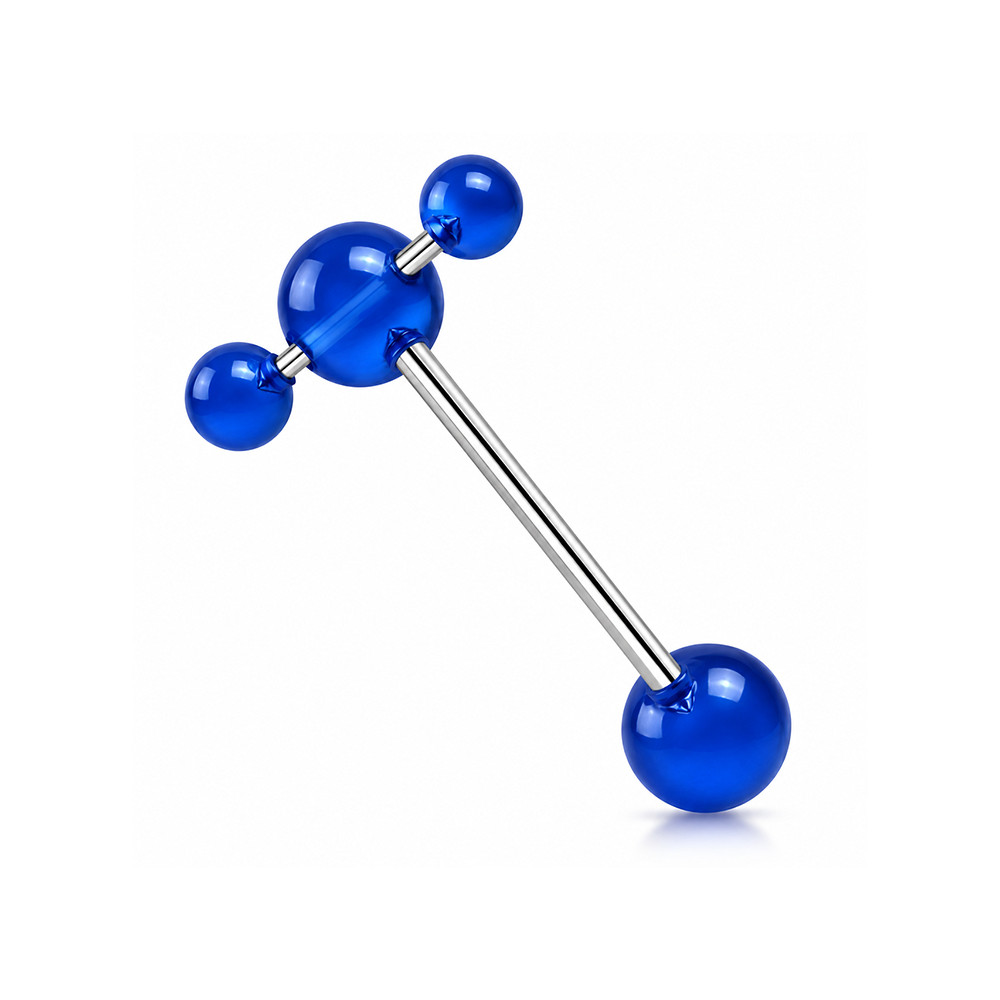  Spinner Blue Acrylic Ball Tongue Barbell Rings Piercings 14G 16mm 