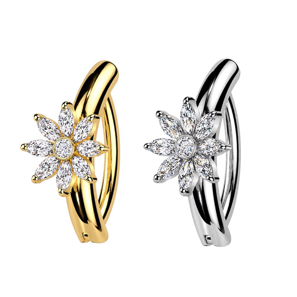  Marquise Flower CZ Hinged Belly Button Ring Piercings 14G 11mm 