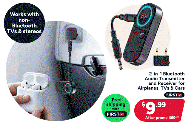 2-in-1 Bluetooth Audio Transmitter & Receiver for Airplanes, TVs & Cars