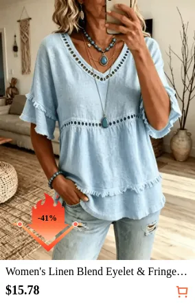 Women s Linen Blend Eyelet &...