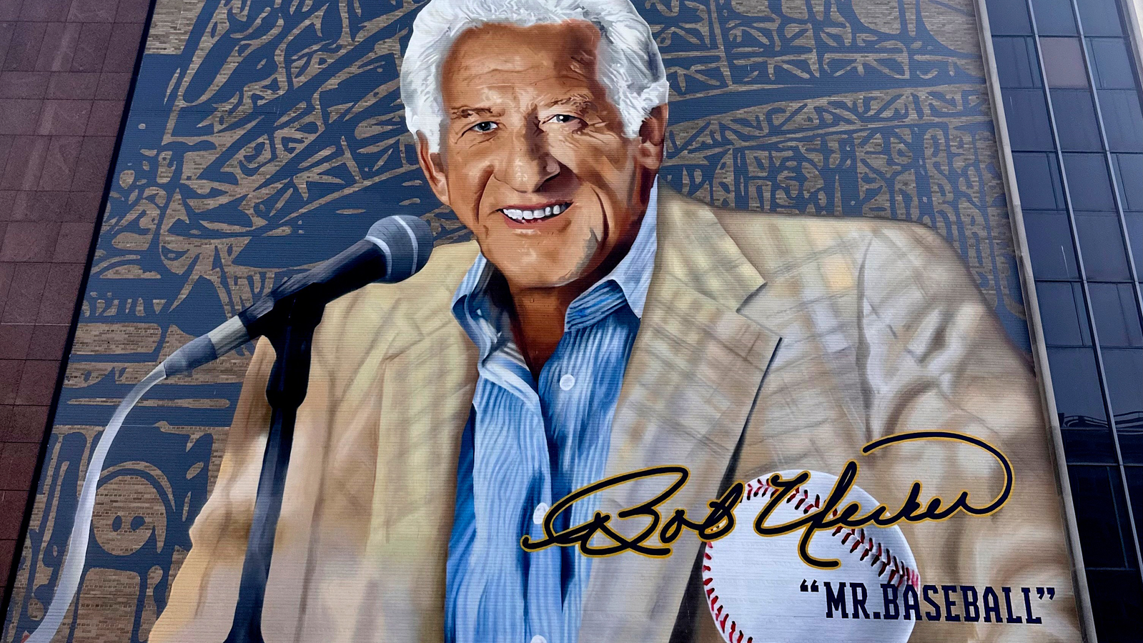 A mural of Bob Uecker on a Milwaukee building