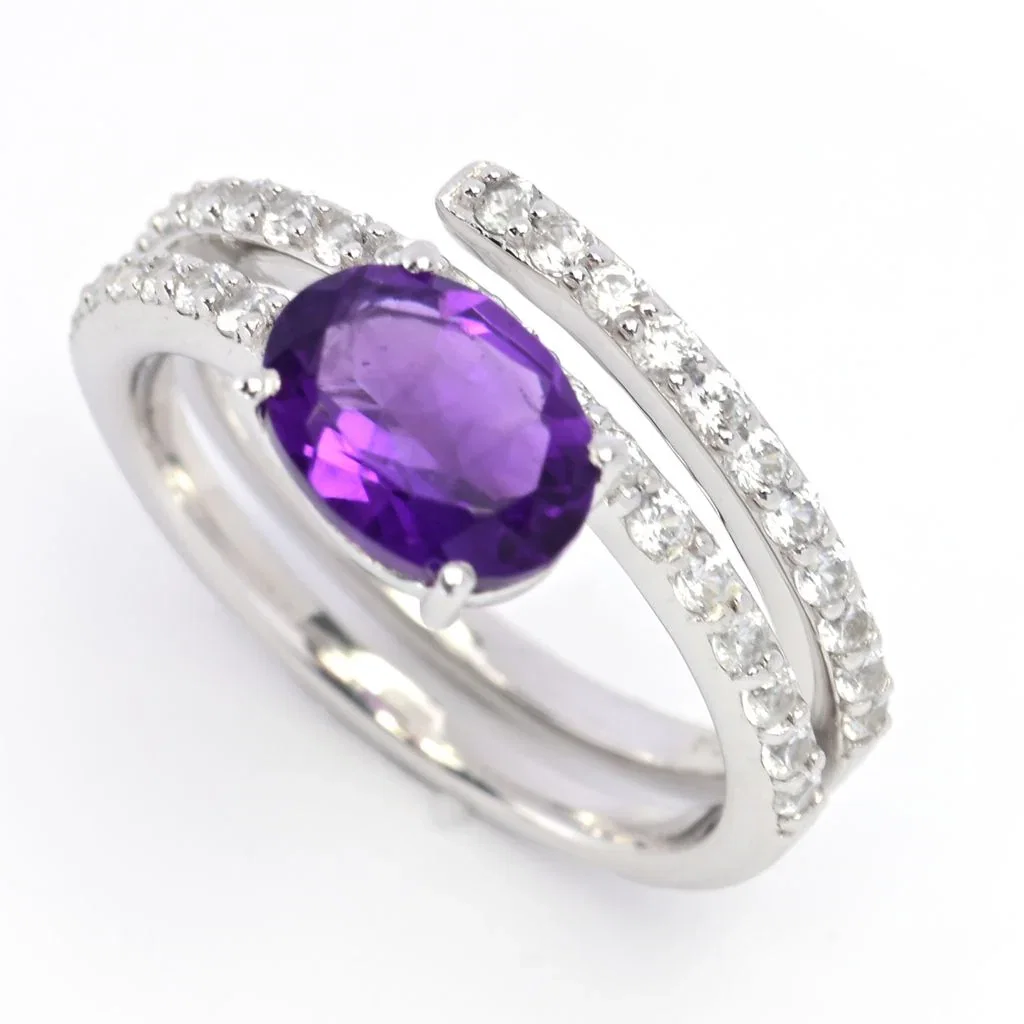 Image of Gem Treasures Choice of Gemstone & White Zircon Wrap Ring