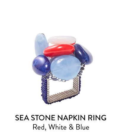 Sea Stone Napkin Ring in Red, White & Blue, Set of 4