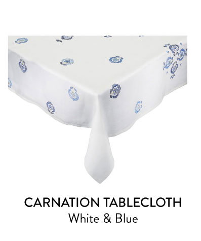 Carnation Tablecloth in White & Blue