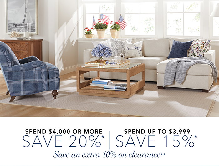 Spend $4,000 or more save 20%* | Spend up to $3,999 save 15%*