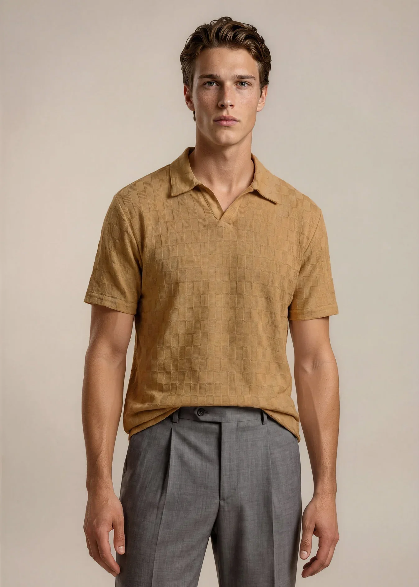 Image of Safari Linen Blend Knit Johnny Collar Polo