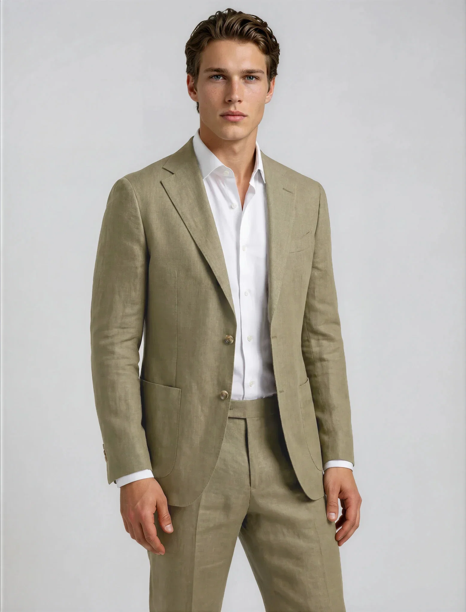 Image of Light Olive Chambray Linen Suit Jacket