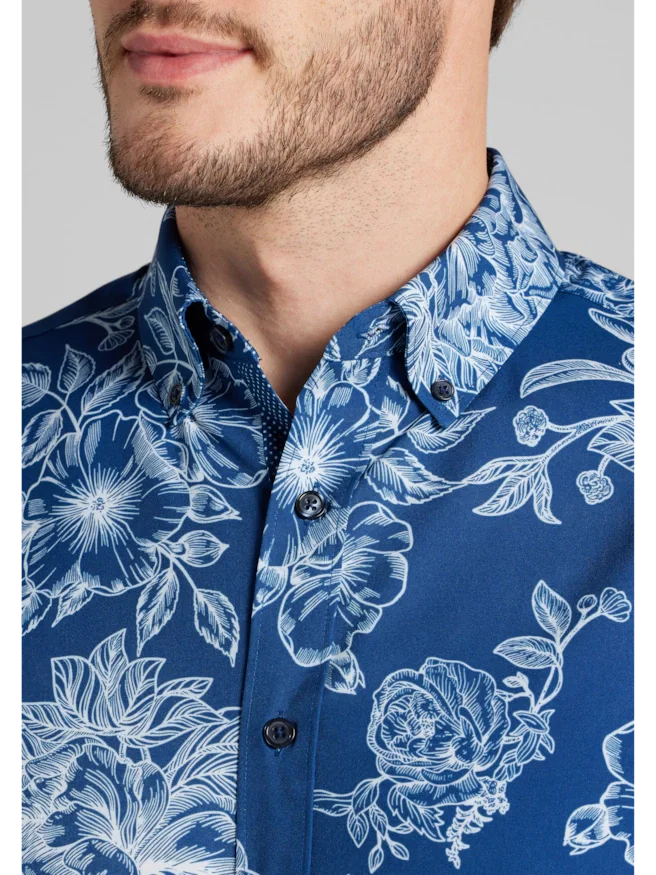 Con.Struct Slim Fit Kauai Floral 4-Way Stretch Short-Sleeve Button Up Shirt