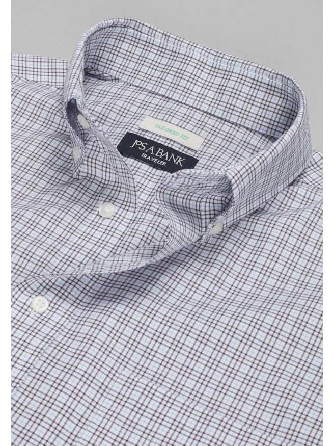 Traveler® Collection Tailored Fit Button-Down Collar Check Dress Shirt