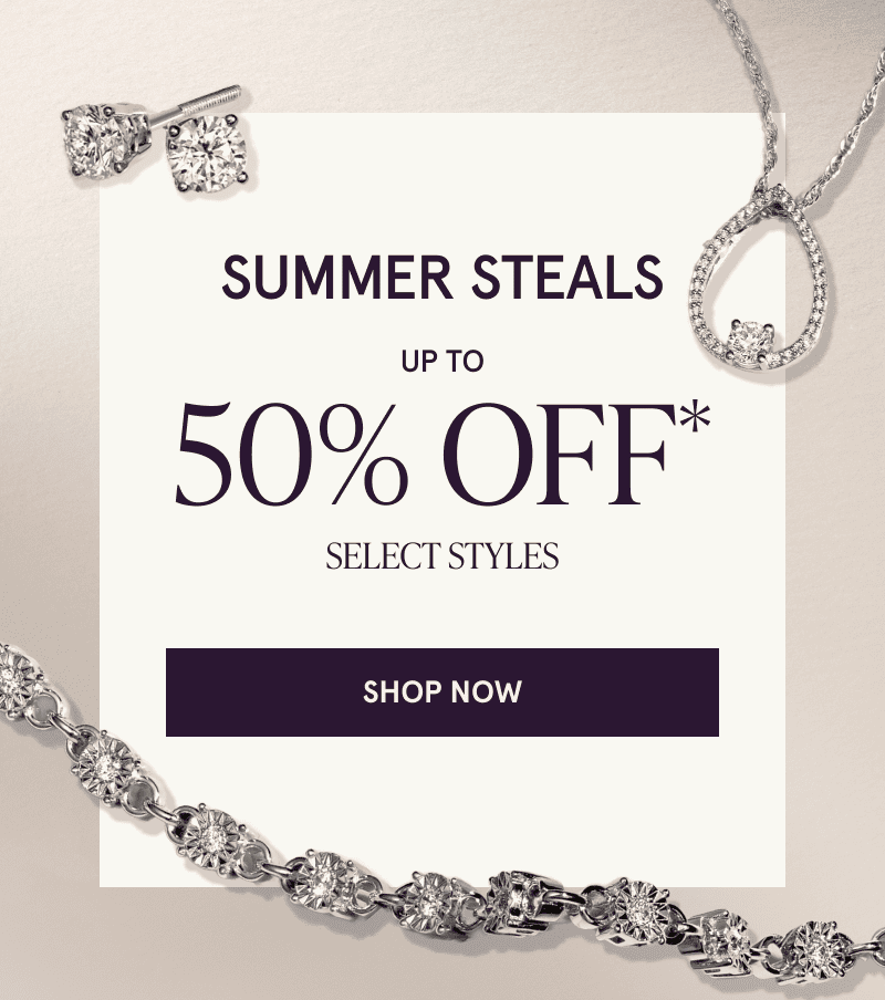 Various styles of white metal diamond jewelry. Summer steals, up to 50% off select styles. Click here to shop now