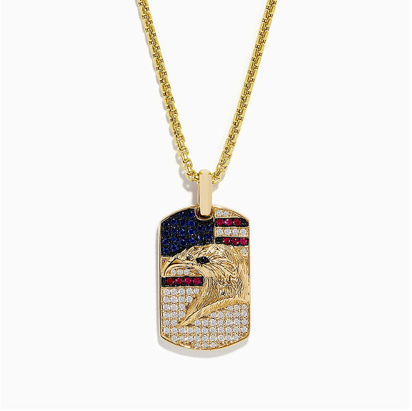Men's 14K Gold Ruby, Sapphire & Diamond Eagle Head Pendant