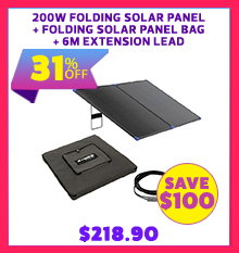 200W Folding Solar Panel + Folding Solar Panel Bag + 6m Extension Lead