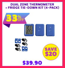 Dual Zone Thermometer + Fridge Tie-Down Kit (4-Pack)