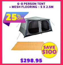 6-8 Person Tent + Mesh Flooring - 5 x 2.5m