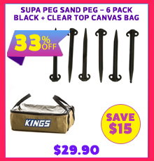 Supa Peg Sand Peg - 6 Pack Black + Clear Top Canvas Bag