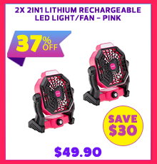2x 2in1 Lithium Rechargeable LED Light/Fan - PINK