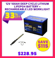 12V 100Ah Deep Cycle Lithium LiFePO4 Battery + Rechargeable LED Worklight