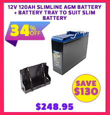 12V 120Ah Slimline AGM Battery + Battery Tray To Suit Slim Battery