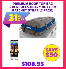 Premium Roof Top Bag + Hercules Heavy Duty 3m Ratchet Strap (2 pack)