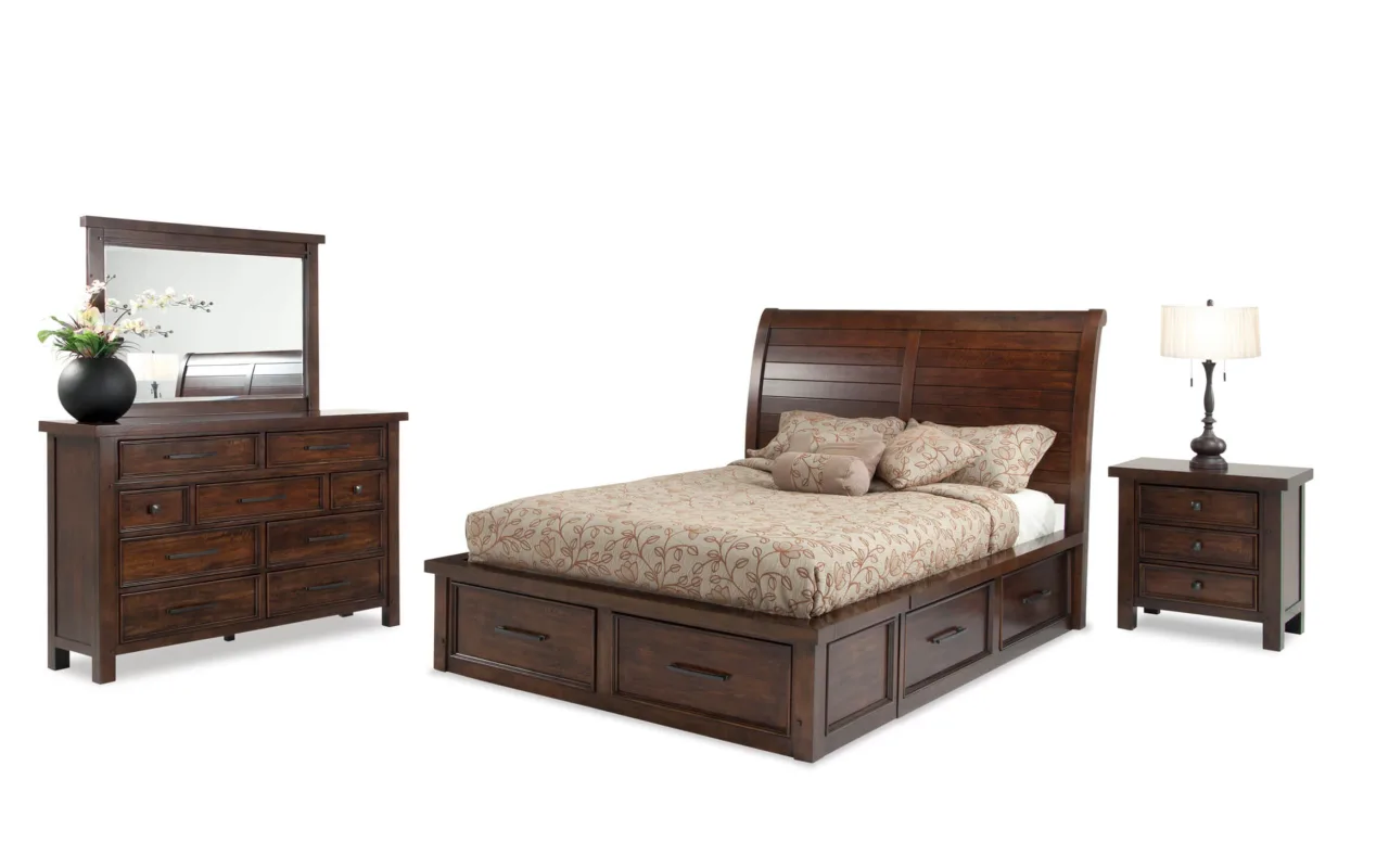 Hudson 4 Piece King Pecan Storage Platform Bedroom Set