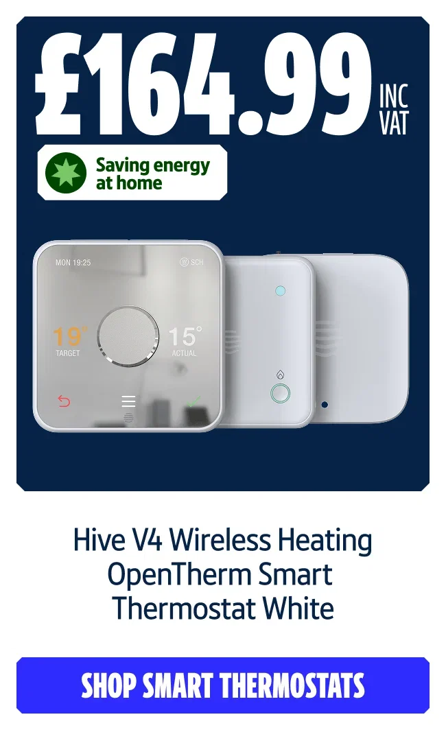 Hive V4 Wireless Heating OpenTherm Smart Thermostat White. £164.99 inc VAT. Shop smart thermostats