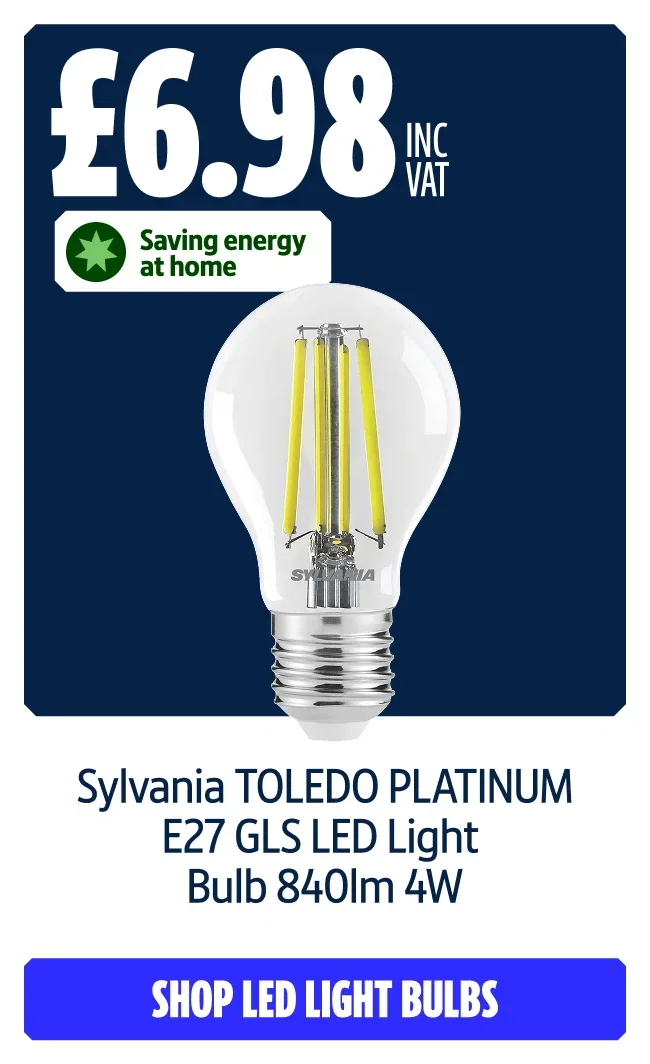 Sylvania TOLEDO PLATINUM E27 GLS LED Light Bulb 840lm 4W. £6.98 inc VAT. Shop LED light bulbs