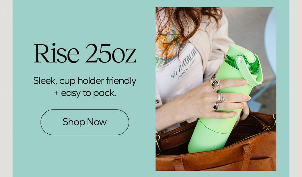Woman hold sleek Rise 25oz and putting into bag.