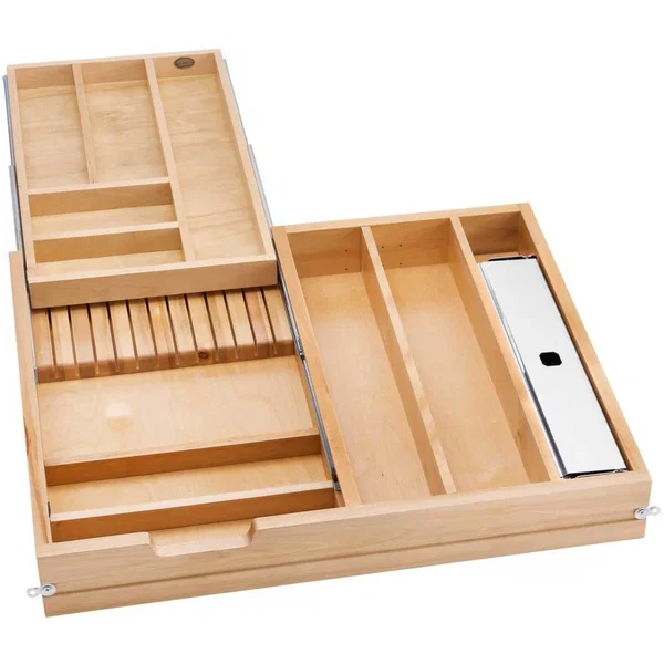 Rev-A-Shelf 4WTCD-724HFLSC-1, 2-Tier Cutlery Replacement Drawer With BLUMOTION Soft-Close Concealed Slides For 28-1/2" Width x 4-1/2" Height Minimum Drawer Openings , Light Brown 
