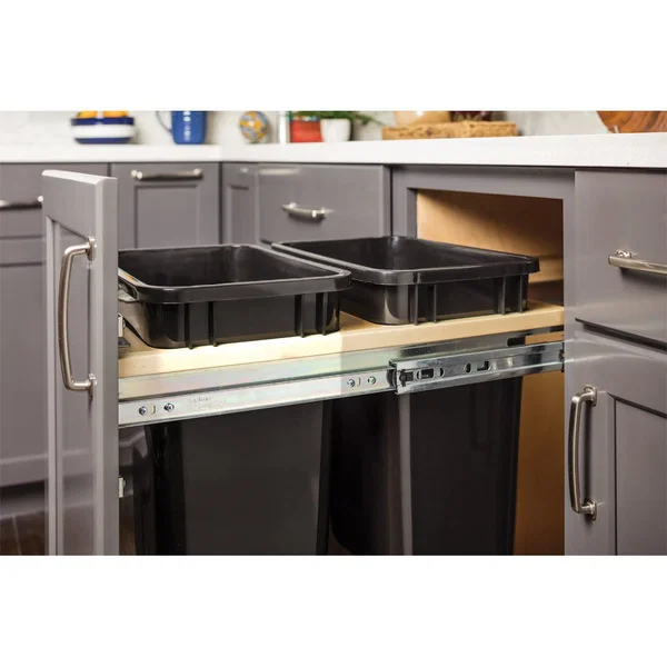 Hardware Resources CAN-TMDSC-15, 35 Quart Top Mount Soft-Close Double Trash Can Unit for 15 Inch Width Cabinet Opening