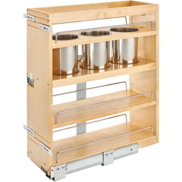 Rev-A-Shelf 449UT-BCSC-8C, Soft-Close 3-Bin Pullout Utensil Organizer for Minimum Face Frame Cabinet Opening: 8-1/2" Width x 22-3/4" Depth x 25-5/8" Height, Bottom and Side Mount, Clearcoat Wood Finish 