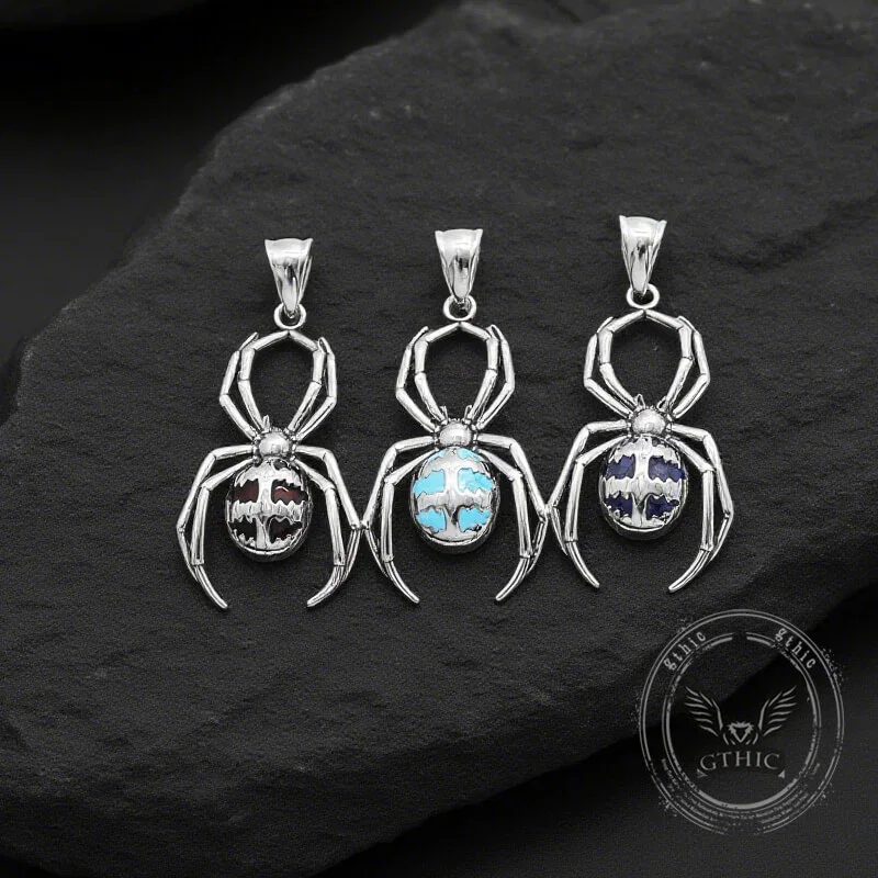 Image of Punk Gemstone Spider Stainless Steel Animal Pendant