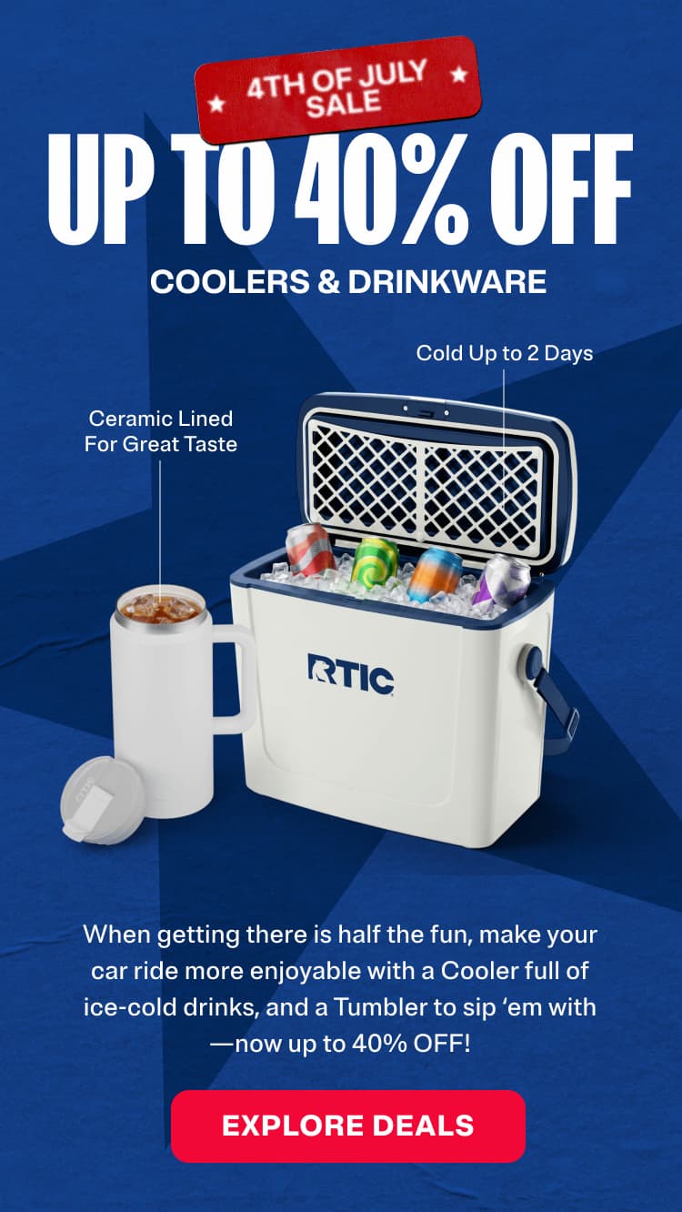 4th of July Sale - huge discounts on over 75 coolers. Free tumbler with select coolers