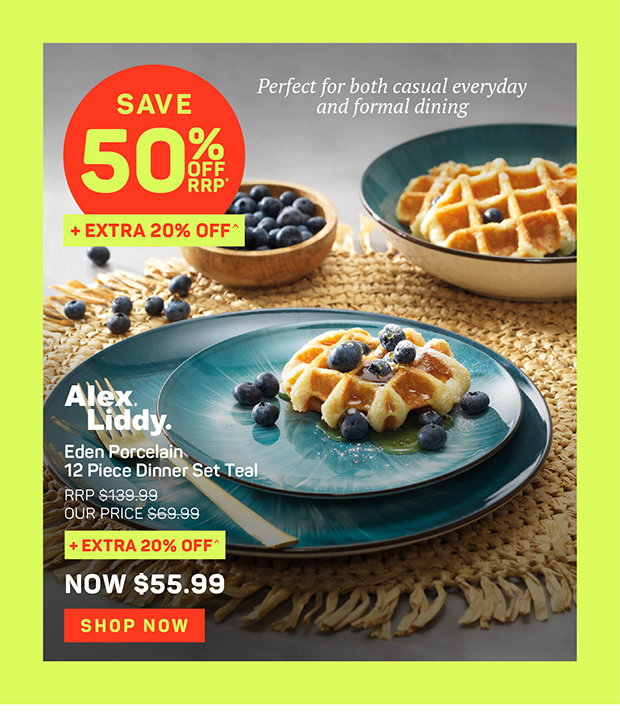 Alex Liddy Eden Porcelain 12-Piece Dinner Set Teal