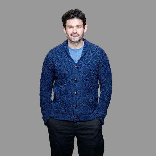 Image of Men's Traditional Aran Cardigan with Shawl Collar