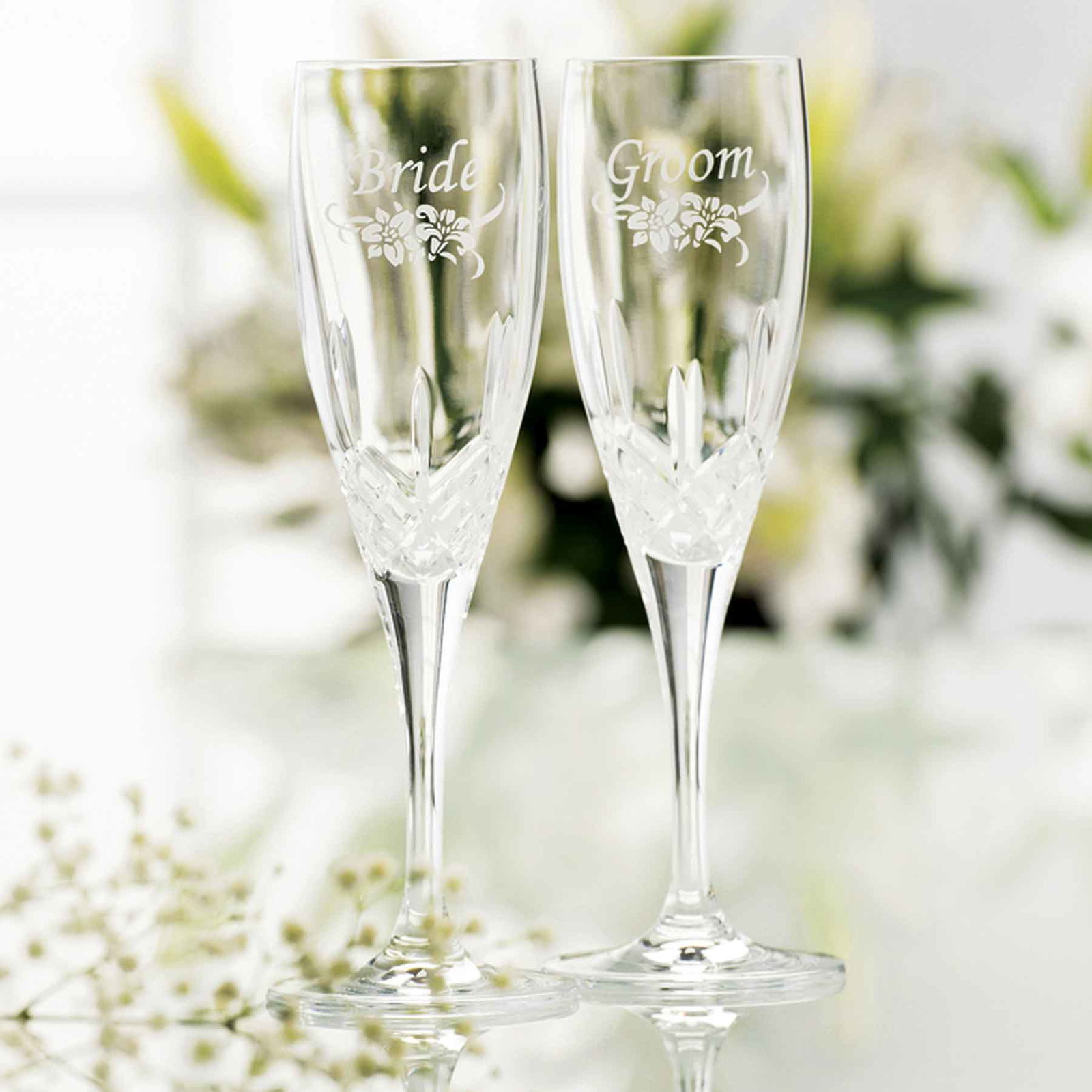 Image of Galway Bride and Groom Floral Flute Set